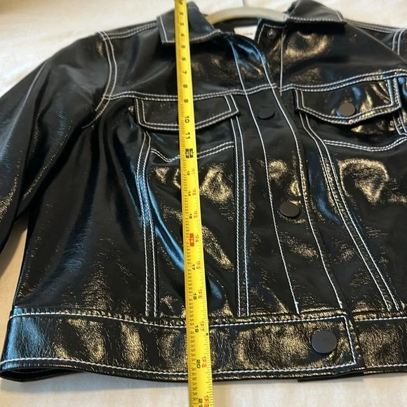 NWOT Nine West Faux Leather Biker Jacket in Black with White stitching Size S - Picture 9 of 13
